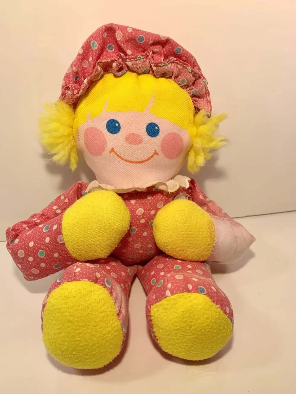 Fisher Price Crib Friends Pink Baby Doll Rattle Sqeaker Vintage 1984